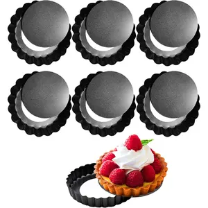 6 Pack Mini Tart Pans 4 Inch with Removable Bottom Round Non-stick Deep Quiche Pan, Heavy Duty Fluted Side for Pies, Egg Tart Molds for Baking, Mousse Cakes, Fruit and Desserts (4 Inch 6pcs)