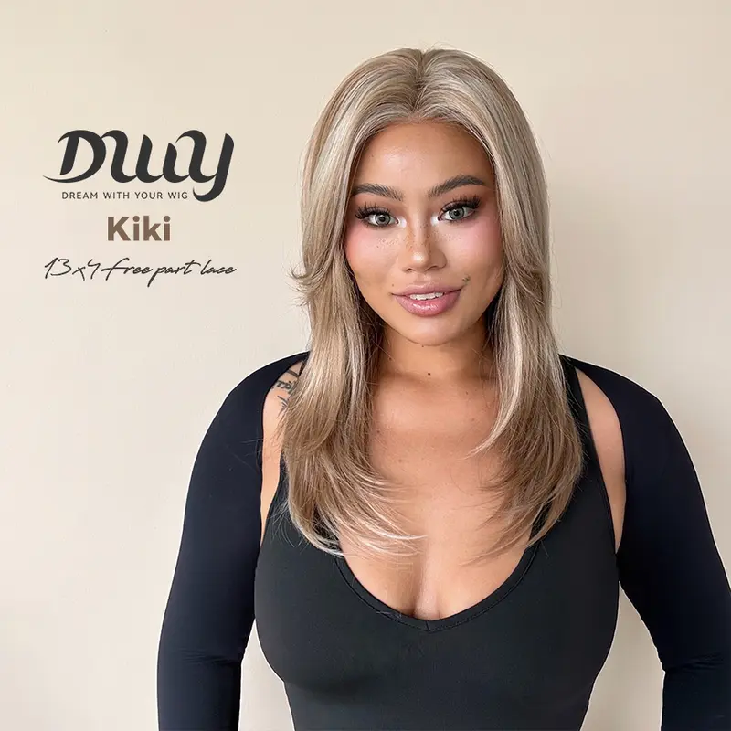 Kiki - DWY 13×4 Lace Front Free Part Long -length Layer-cut Straight Salt&Butter Blonde Glueless Synthetic Wig for Women 24 Inches