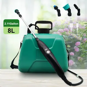 BURMONG Powered Garden Sprayer, Electric Sprayer with USB Rechargeable Handle, 3 Mist Nozzles, Retractable Wand, Water Pump Sprayers with Adjustable Shoulder Strap for Yard, Lawn and Garden(8L)