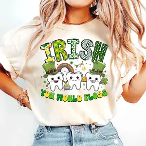 Irish You Would Floss St Patrick’s Day T-Shirt, Dental Office St Paddy’s Tee, Dental Hygienist Assistant Gift, Dentist Shirt