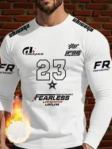 Men's Round Neck Long Sleeve T-Shirt, Chicago City Print Racing Icon #23, Streetwear Vintage Style, Casual Sportswear, Athletic Apparel