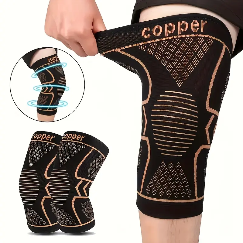 Copper-Colored Nylon Blend Compression Knee Pads (2 Sets) - High Elasticity, Breathable, Supportive Fit for Fitness, Outdoor Use, Ideal Gift for Active Individuals, Flexibility, Two Sets