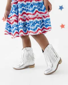 Silver Metallic Fringe Western Boot