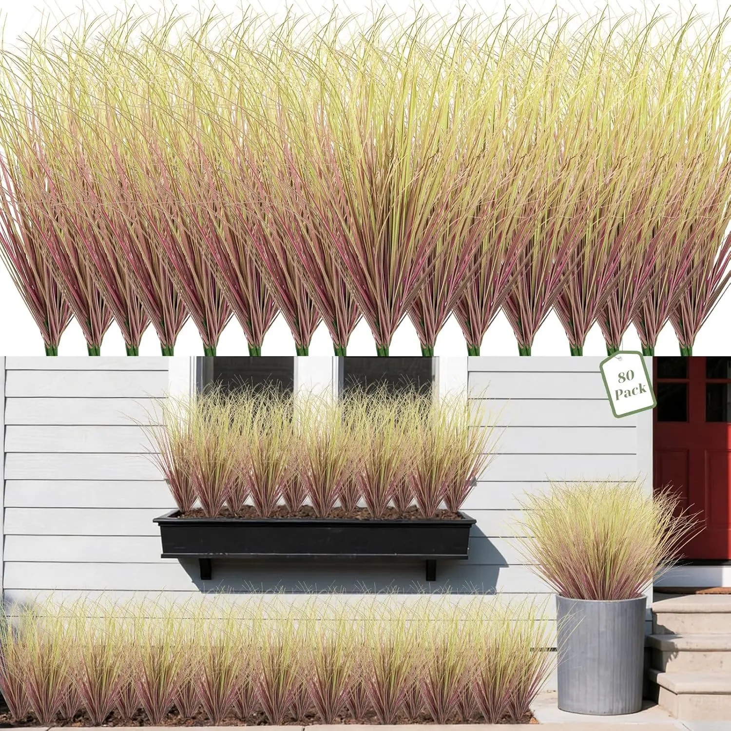 80 Bundles Fake Grass Plants Artificial Plants Outdoor Faux Plants Tall Shrubs Wheat Grass Greenery Stems UV Resistant Onion Grss for Outside Planters Indoor Room Vase Home Decor(Light Purple)