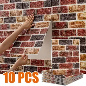10-Piece Waterproof Self-Adhesive Wall Stickers, Large Thickened 3D Brick Wallpaper for Home Decor, Kitchen Splash Proof Vinyl