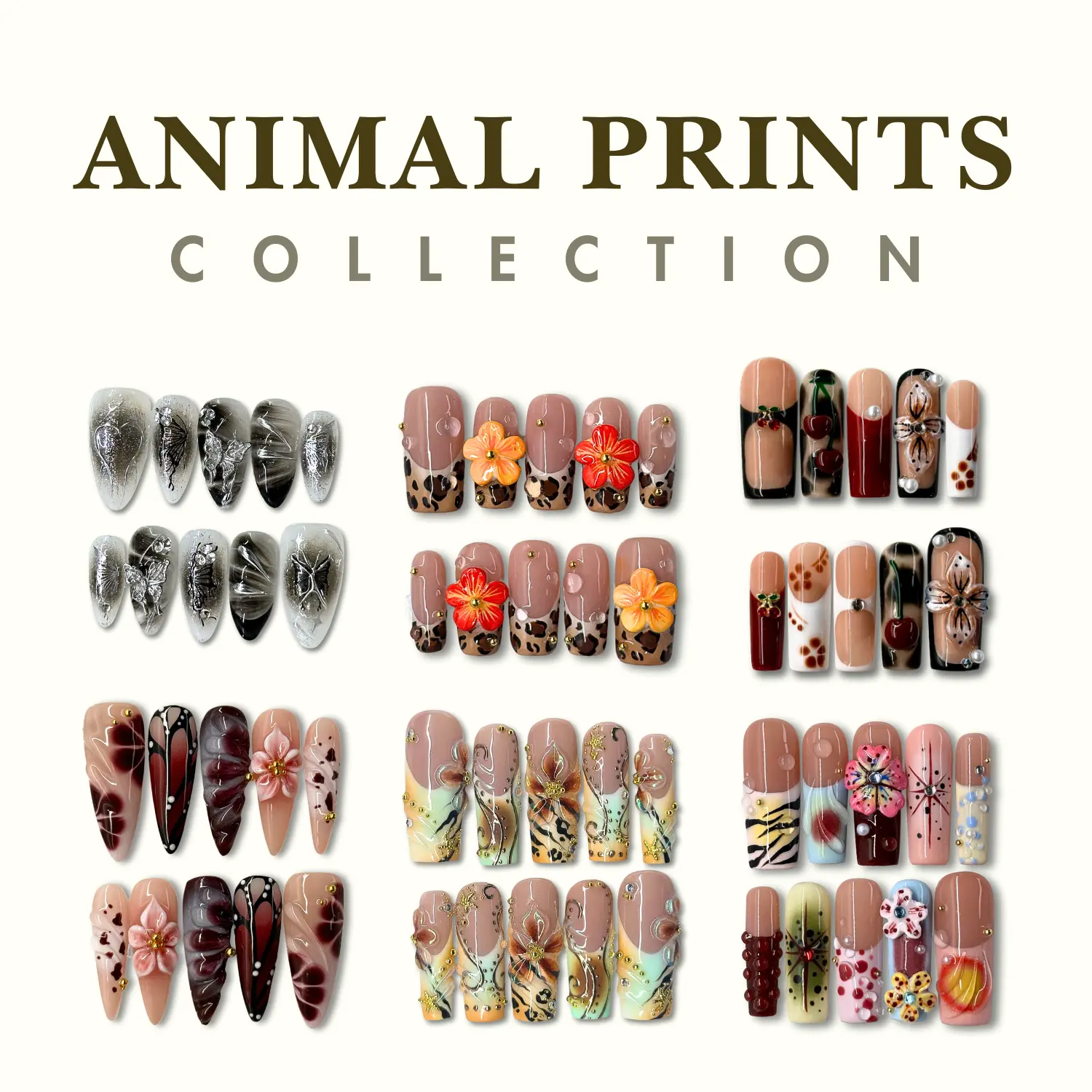 NailPhoria ANIMAL PRINTS Collection - Handmade Press-On Nails | Reusable, Salon-Quality, Long-Lasting, Glossy Design