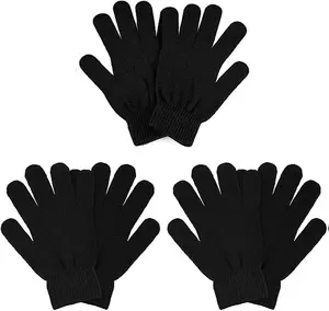 3 Pairs Winter Magic Gloves Adults Warm Stretchy Unisex Black Gloves One Size Fits Most Men Women Teens Magic Knit Gloves