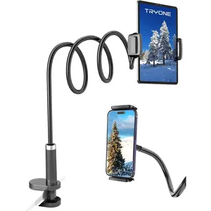 Gooseneck Tablet Holder Stand for Bed: Adjustable 39.4inch Flexible Lazy Arm Tablets Mount Compatible with iPad Pro Air Mini | Galaxy Tab | Kindle Fire | Switch or Other 4.7-12.9" Device Computer Metal