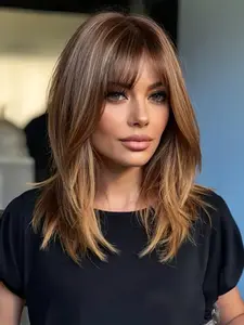 30 Inch Ombre Golden Wig for Women, Comfortable Long Curly Bangs Perfect for Music Festivals & Mother's Day Gift, Summer Style, Synthetic Material Wigs