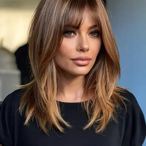 20 Inch Ombre Golden Synthetic Fiber Wig for Women, Comfortable Long Curly Bangs Perfect for Music Festivals, Party Wig & Mother's Day Gift, Summer Style, Balayage Highlight Hair Wigs
