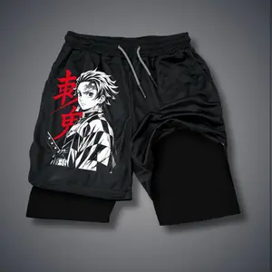 Anime  Double-Layer Sports Shorts Graphic Shorts Black Shorts Camo Shorts Streetwear Shorts Men Outfits Men Short Shorts Vacation Outfits Shorts