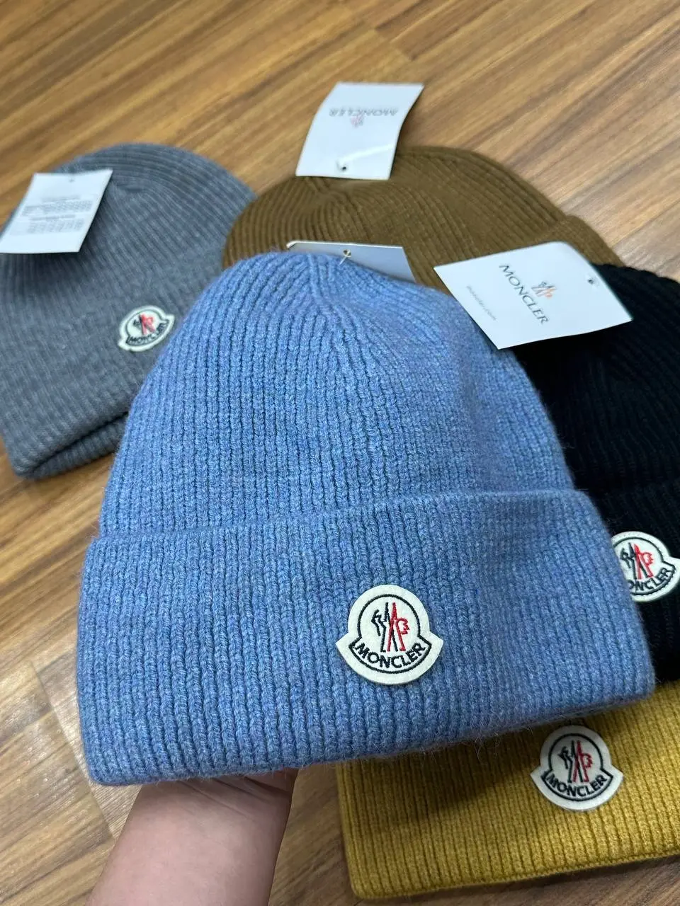 Moncler Winter Knit Beanie Hat, Premium Soft Ribbed Skull Cap, Warm Outdoor Beanie for Men & Women