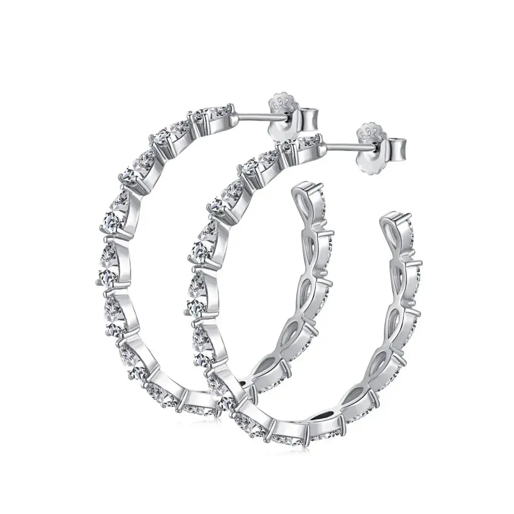Sparkly Big Baguette Hoop Stud Earrings