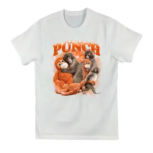 Punch Funny Monkey T-Shirt, Cute Baby Monkeys Hug Plush Toy Graphic Tee, Kawaii Animal Lover Gift, Adorable Cartoon Style Unisex Shirt 2026