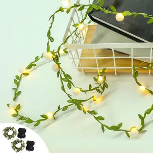 2Pack Ivy - Fairy String Lights with Green Leaf Garland with White Berry   Light for Indoor Outdoor Christmas Party Wedding Holiday Decor, Total 15.2FT with 50LEDS