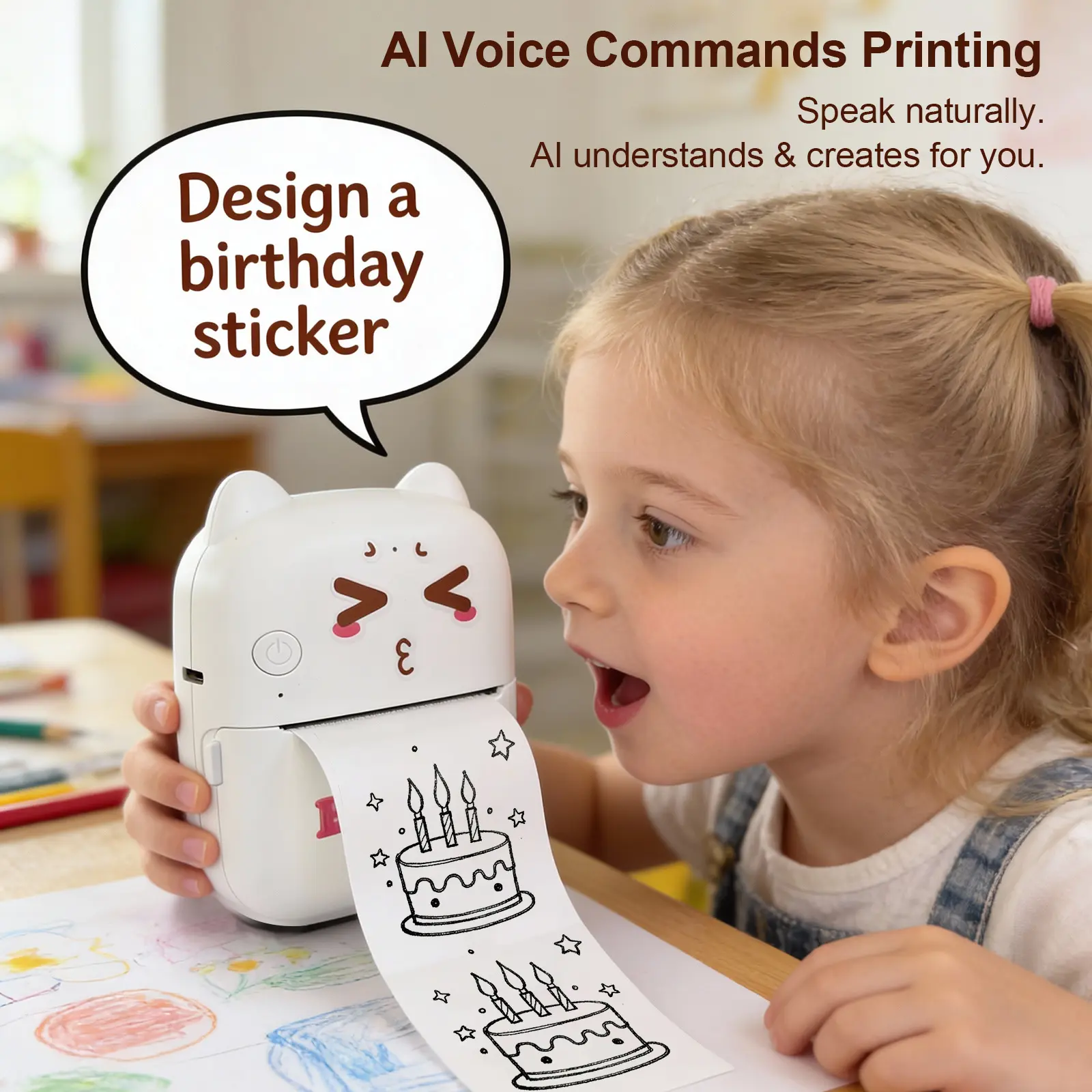 EchoPrint AI Voice Thermal Printer | Inkless B&W Pocket Sticker Maker