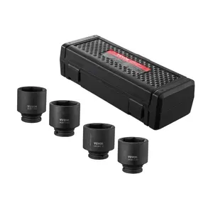 fathersdaygift VEVOR Axle Nut Impact Socket Set, 1/2 Drive 6-Point 4-Piece SAE Spindle Nut Socket Set, CR-MO Heat Treated Large Socket Set with Storage Case, for Auto Repair, Removing or Installing Axle Nuts