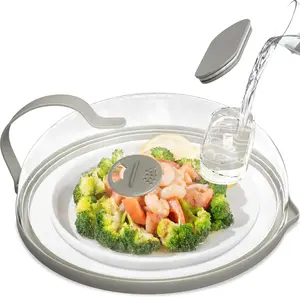 Microwave Splatter Cover with Water Steamer for Food - 10 Inch Steam Microwave Splatter Guard with Handle Plate Covers for Heating Food Splash