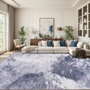 8x10 Large Machine Washable Area Rugs for Living Room Bedroom, Modern Abstract Carpet For Dining Room, Kitchen , Foldable, Non Slip Backing, Indoor House Decor Rug, Grey, Blue, 4x6, 5x7, 6x9, 8x10 Feet