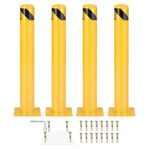 42" & 48" Safety Bollard 4-Pack | 4.5" Diameter Q235 Steel Post | High-Visibility Yellow Driveway Barrier Bollard