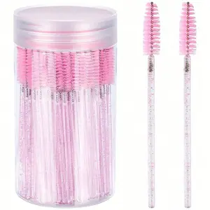 100/50/10pcs Eyelash Brushes, Mascara Wands with Container, Bendable Disposable Eyebrow Spoolies, Lash Brush for Lash Extensions, Crystal