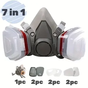 7 in 1 Safety Mask Set, 2 Counts Double Breathing Mask & 2 Counts Filter & 2 Counts Goggles, Professional Breathing Equipment for Workplace Protect