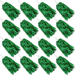 16PCS Cheerleading Pom Poms Metallic Foil Plastic Pom Poms with Baton Handle for Game Sports Squads Dancing Party Football Basketball Club Spirit Sports Stage Performance Celebration