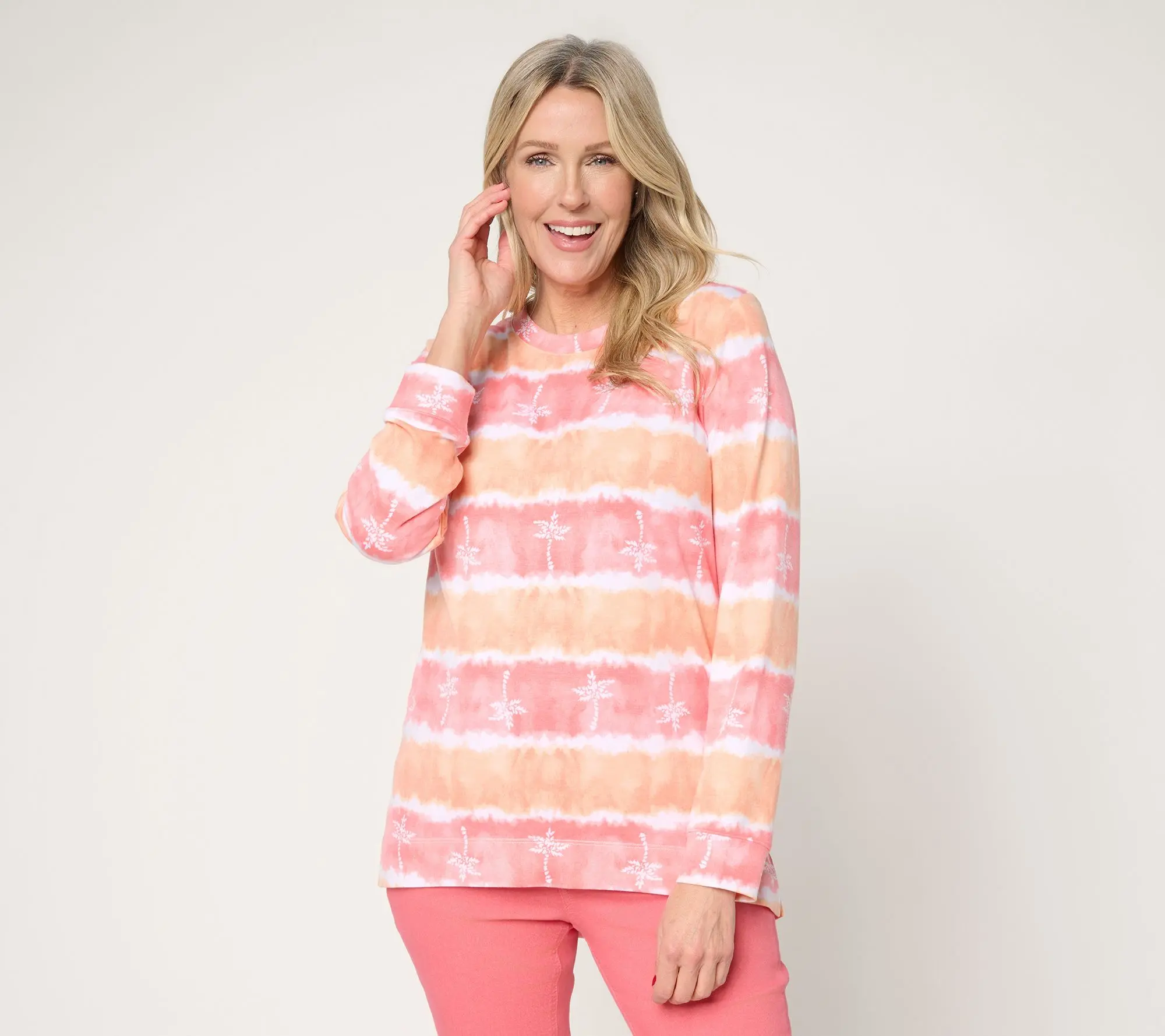 Denim & Co. Petite Watercolor Striped Tunic w/ Beach Motif