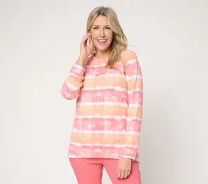 Denim & Co. Regular Watercolor Striped Tunic w/ Beach Motif