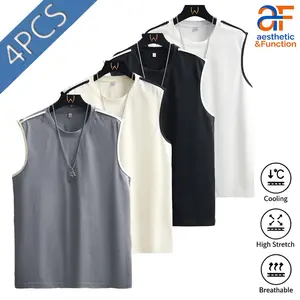 Summer Men's Loose-Fit Student Sleeveless T-Shirt Top Solid Color Round Neck Vest