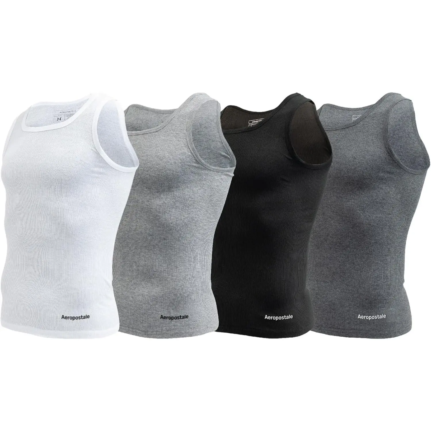 Aeropostale Menswear Contour Fit A-Shirts - 4-Pack Small Smooth Fabric Mens Undershirts, Day-to-Day Comfort Tank Tops for Men, Breathable
