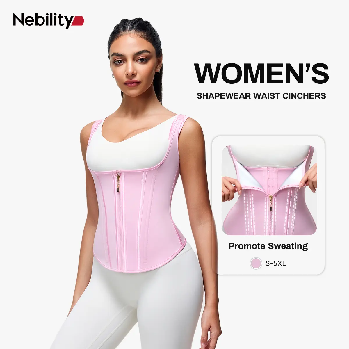 Nebility Women's Waist Trainer, Ruched Tummy Control Body Contouring Faja with 6 Steel Bones, Sauna Sweat Belly Binder for Workouts