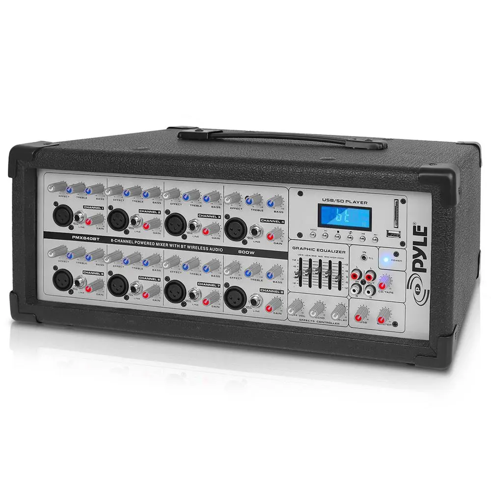 800W Bluetooth Stage Mixer | Pro Audio PA Mixer Amplifier System - MP3/USB/SD, LCD Display, 5-Band EQ, Echo & Reverb, Multiple Mic/Line Inputs - For Live Sound, Events & Stage Use