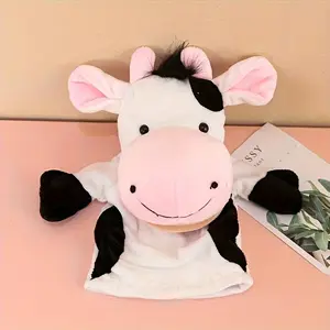 Cartoon Cow Puppet Farm Animal Hand Puppet with Movable Mouths for Storytelling and Role Play Cow Plush for Storytelling Teaching Preschool Interactive Birthday Gifts