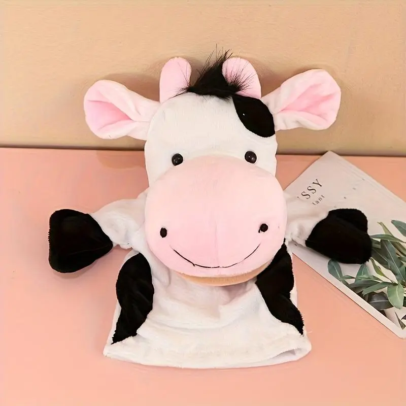 Cartoon Cow Puppet Farm Animal Hand Puppet with Movable Mouths for Storytelling and Role Play Cow Plush for Storytelling Teaching Preschool Interactive Birthday Gifts