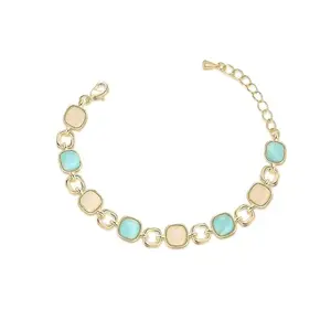 Mytys Gold and Silver Bracelet for Women Geometric Metal Stone Bracelets Gold Plated Cute Classic Cubic Zirconia Fashion Jewelry Durable Stylish