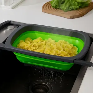 Silicone Foldable Extendable Water Filter Basket Durable Silicone Ideal for Home & Outdoor Use Over The Sink Collapsible Colander Strainer with Handle Large Capacity Heat Resistant for Pasta Vegetables Fruits Kitchen RV Camping Picnic, Draining