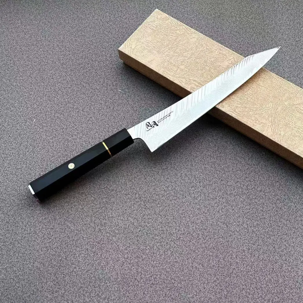 TONG GANG 8-inch Kiritsuke Damascus Steel Kitchen Knife, 45-Layer Stainless Steel Blade with Edge Retention, Octagonal Ebony Wood Handle, Japanese-Style Sashimi Tool for Home Chefs, Kitchenware