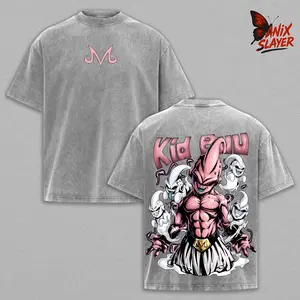 Kid Buu Vintage Washed Anime T-Shirt | Kid Buu Pink Energy Graphic Tee | Oversized Streetwear Retro Shirt | Heavy Cotton Gift for DBZ & Anime Fans