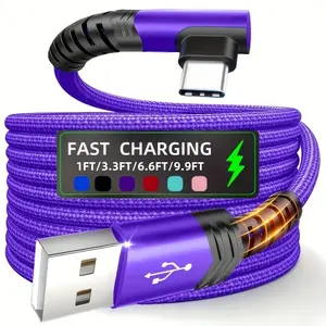 Type-C Charger Fast Charging, Right Angle USB to USB-C Data Cable, Braided USB-C Charging Cable for Samsung, Huawei, Xiaomi, Redmi, Oppo, Oneplus