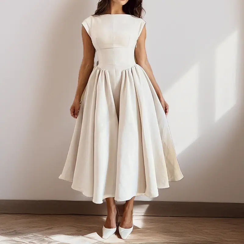 2025 Spring French pure desire fashion temperament elegant waist slimming sleeveless back hollow dress