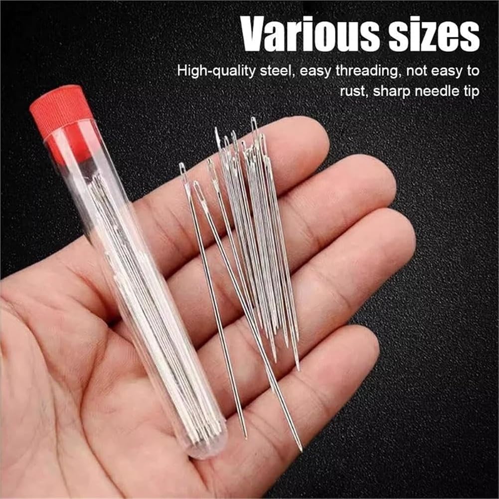 Multi functional big eye steel needle and thread set, containing 64 steel needles and rich wires, compact and portable, easy to handle clothing repair and fabric production, suitable for beginners and professional DIY enthusiasts