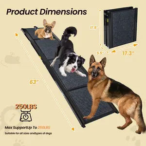 Folding Dog Ramp for Cars, 63" Long & 17.3" Wide Portable Dog Ramps for Large Dogs with Non-Slip Rug Surface Dog Car Ramp for SUV Car & Truck, Supports up to 250 lbs