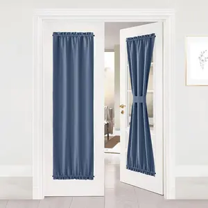 NICETOWN Small Door Window Curtain - Thermal Insulated Rod Pocket Privacy Enhancing Blackout Sidelight Patio Door Curtain Panel with Tie-Back, 25W by 72L inches, Stone Blue, 1 Panel