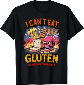 I Can't Eat Gluten It Makes My Tummy Hurts Funny gluten free Summer Casual Shortsleeve Cotton T-Shirt