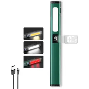 Rechargeable COB Pen Flashlight with Clip, 6 Light Modes, LED Power Display, Compact Waterproof IPX5 Portable Flashlight for Camping, Emergency