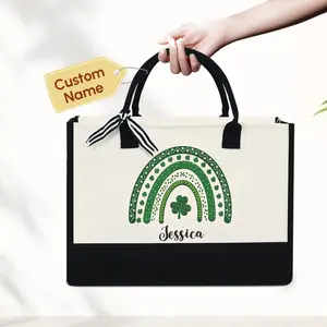 Personalized Happy St. Patrick's Day Rainbow Shamrock Tote Bag - Teacher Gift, Paddy's Day, Paddy's day Gifts, Irish Gift, Shamrock Rainbow Bag TQN2428PTL