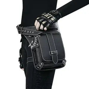 Unisex WOMEN'S PU leather black and white stitching waist bag, purse, motorcycle bag