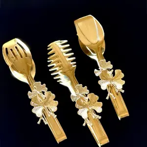 Luxury Gold Butterfly Design 3 Piece Tong Set Stainless Steel Elegant Finish Versatile Utensils for Everyday Use & Hosting 9 Inch Serving Tongs Set - Spoon