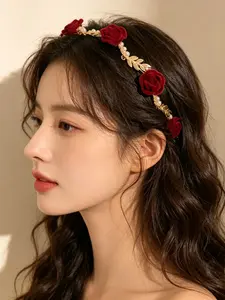 1pc vintage style rose and faux pearl headband, hairband, made of high-quality alloy, unique design, crown-shaped decoration, hair accessory, hairband